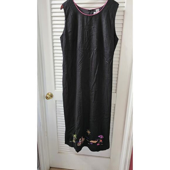 Jessica Howard Woman Maxi Dress & Jacket Linen Blend‎ Black Bicycles Beach Sz 16 - Picture 2 of 6